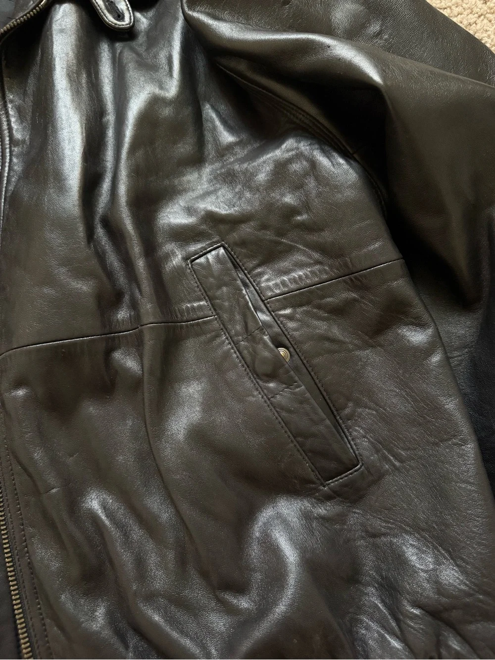 Faconnable Men's Black Leather Bomber Jacket
